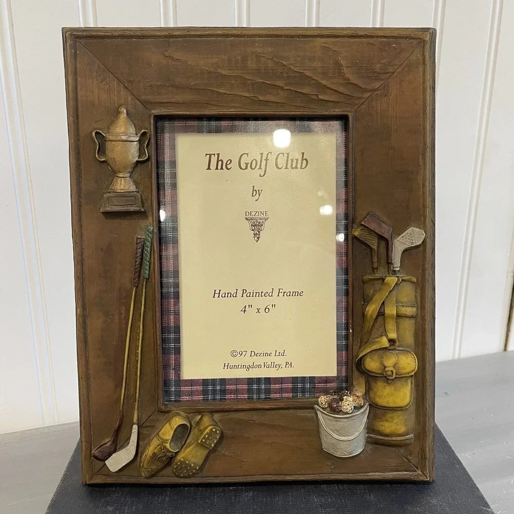 Vintage 1997 Dezine Ltd The Golf Club Hand Painted 4x6‎ Picture Frame 3D Resin